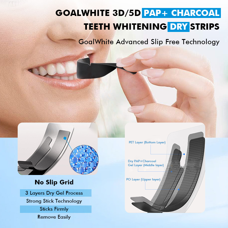 Custom Advanced 3D/5D Non-peroxide PAP+ Charcoal Dry Teeth Whitening Strips With Private Box